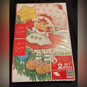 Vintage NEW Strawberry Shortcake Holiday Gift Box Set of 2 w/ ribbon & stickers